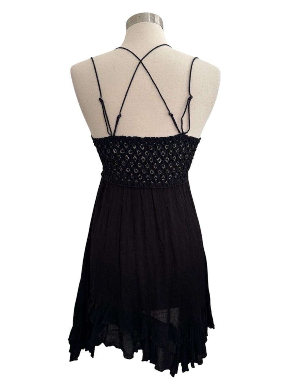 FREE PEOPLE Adella Black Crochet Lace Mini Dress size M - Picture 4 of 10